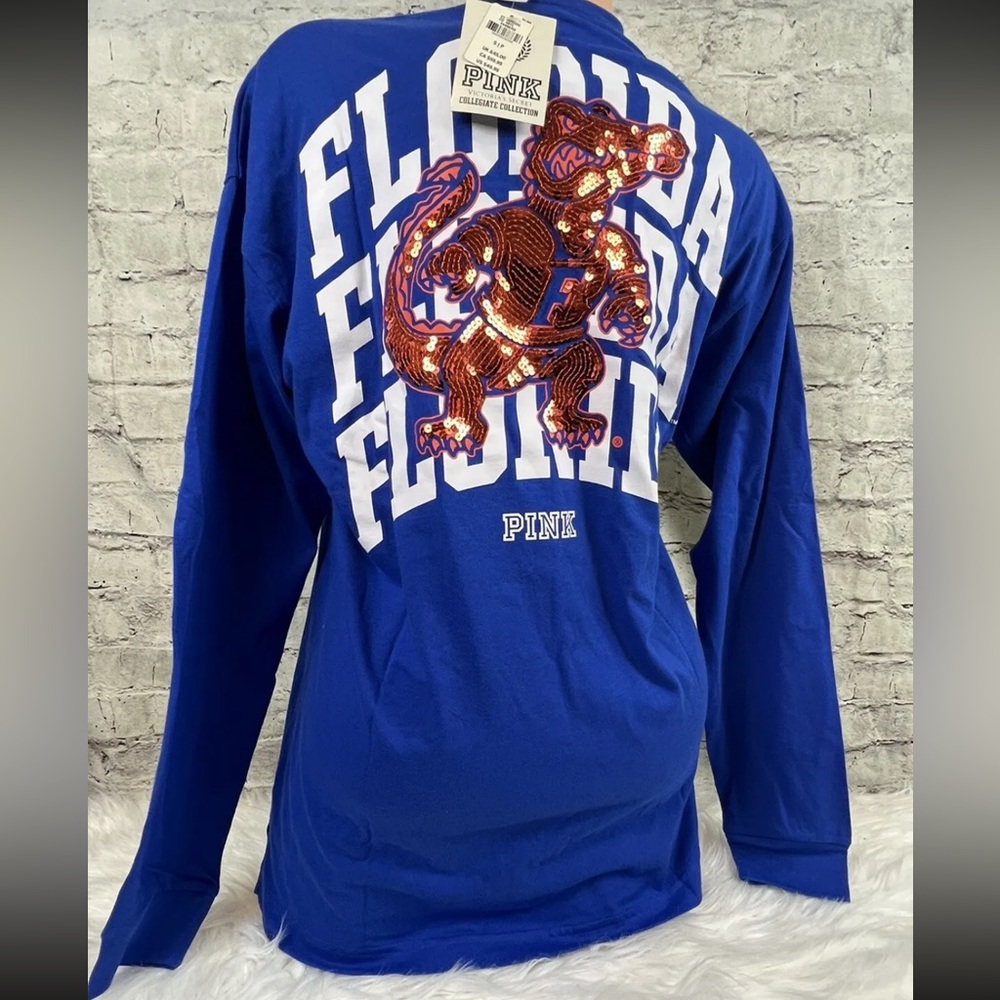 VICTORIA SECRET PINK UNIVESITY OF FLORIDA GATORS UF Blue Orange BLING Tee S $49